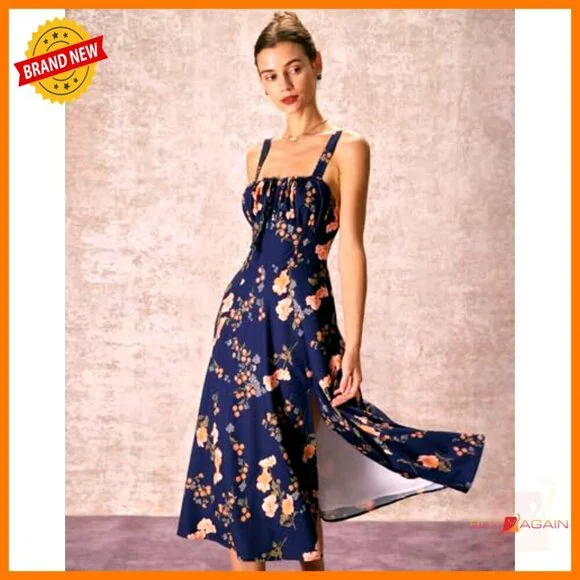 Vintage Square Neck Floral Dress Adjustable Bust A-Line Summer Short Sleeve - Picture 4 of 7